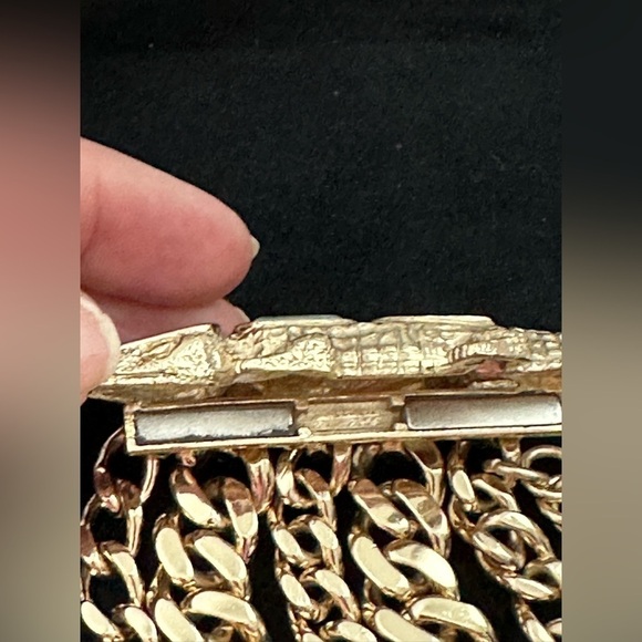 Bracelet Designer Gold Plated - Alligator Clasp with Natural Stones. Some wear. - Picture 8 of 9